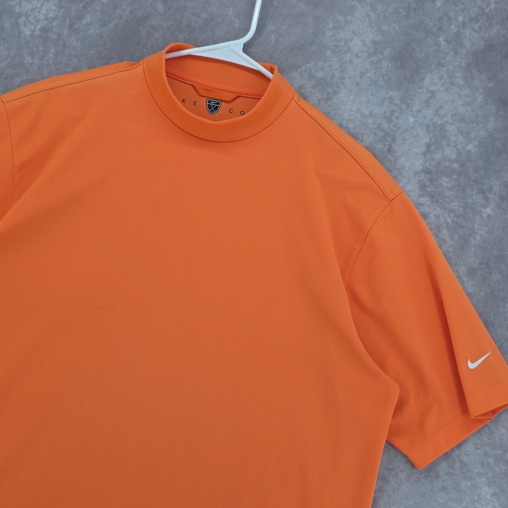 Vintage Nike Golf Mock Neck Shirt Mens L Fit Dry Orange Short Sleeve Performance